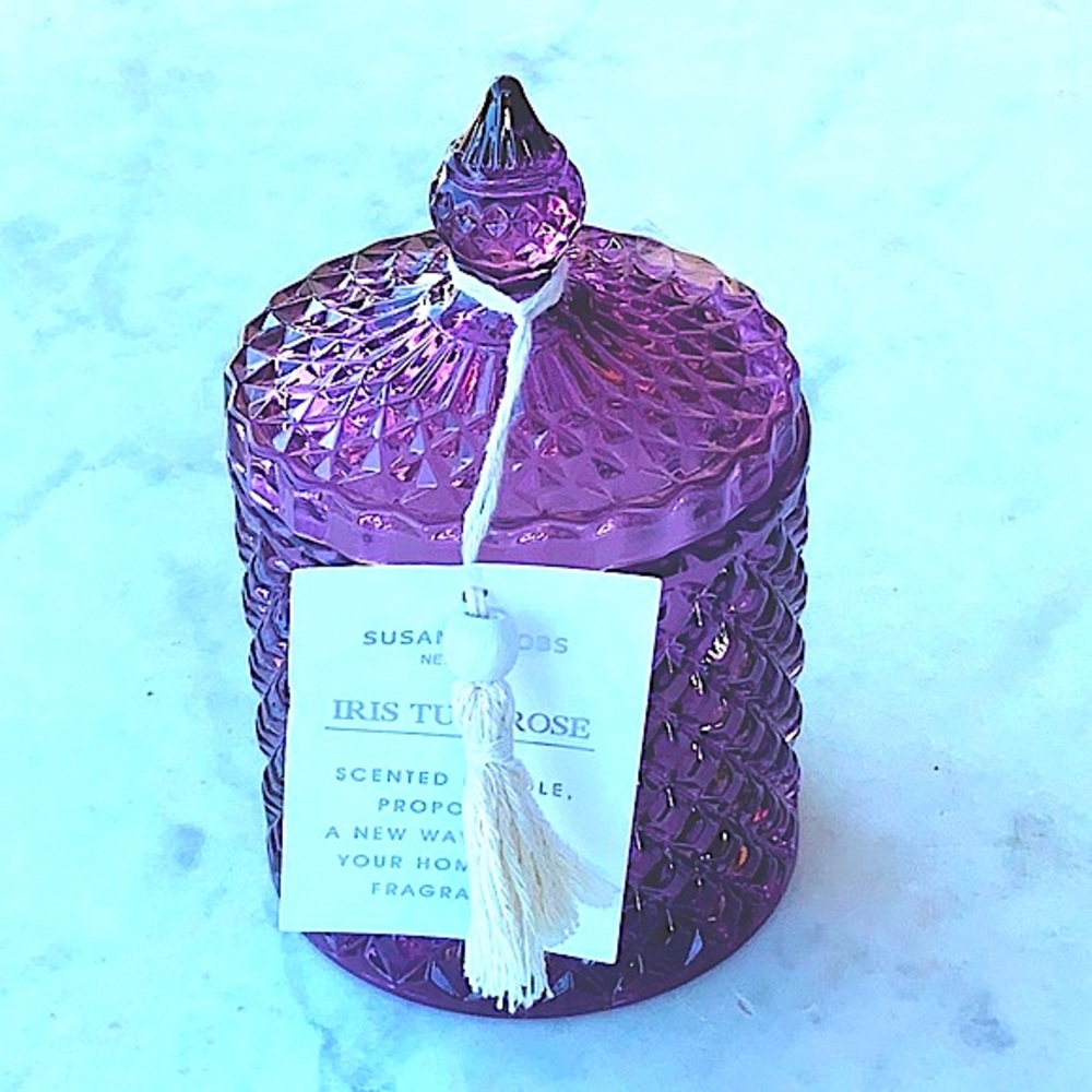 SUSAN JACOBS NEW YORK CANDLE IRIS TUBEROSE NEW 1 WICK PURPLE CRYSTAL